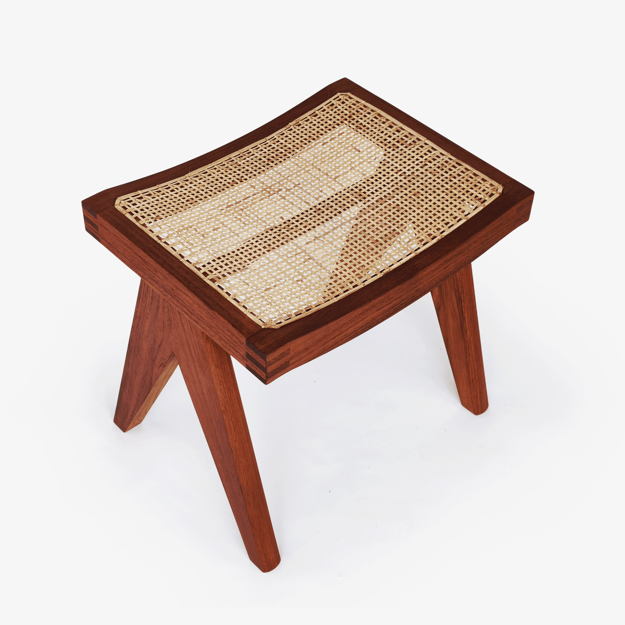 Cane Stool Low - Object Embassy - pierre jeanneret design - hand made - teak wood