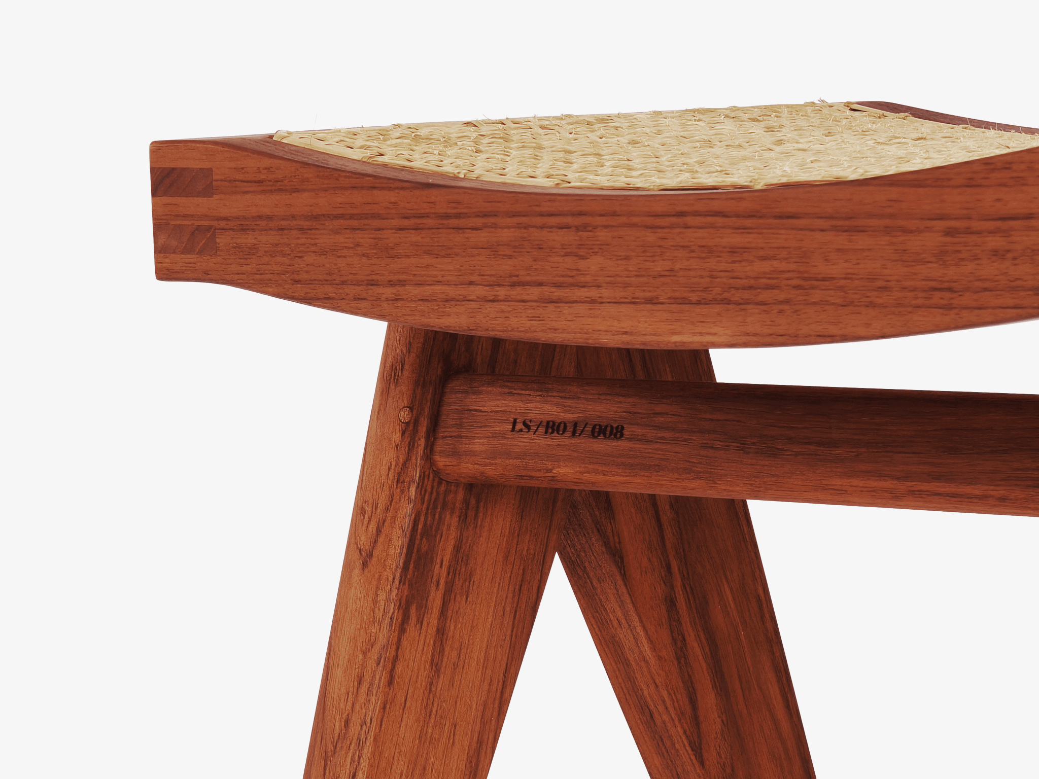 Cane Stool Low - Object Embassy - pierre jeanneret design - hand made - teak wood