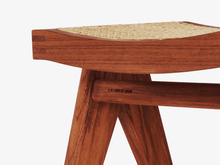 Cane Stool Low - Object Embassy - pierre jeanneret design - hand made - teak wood