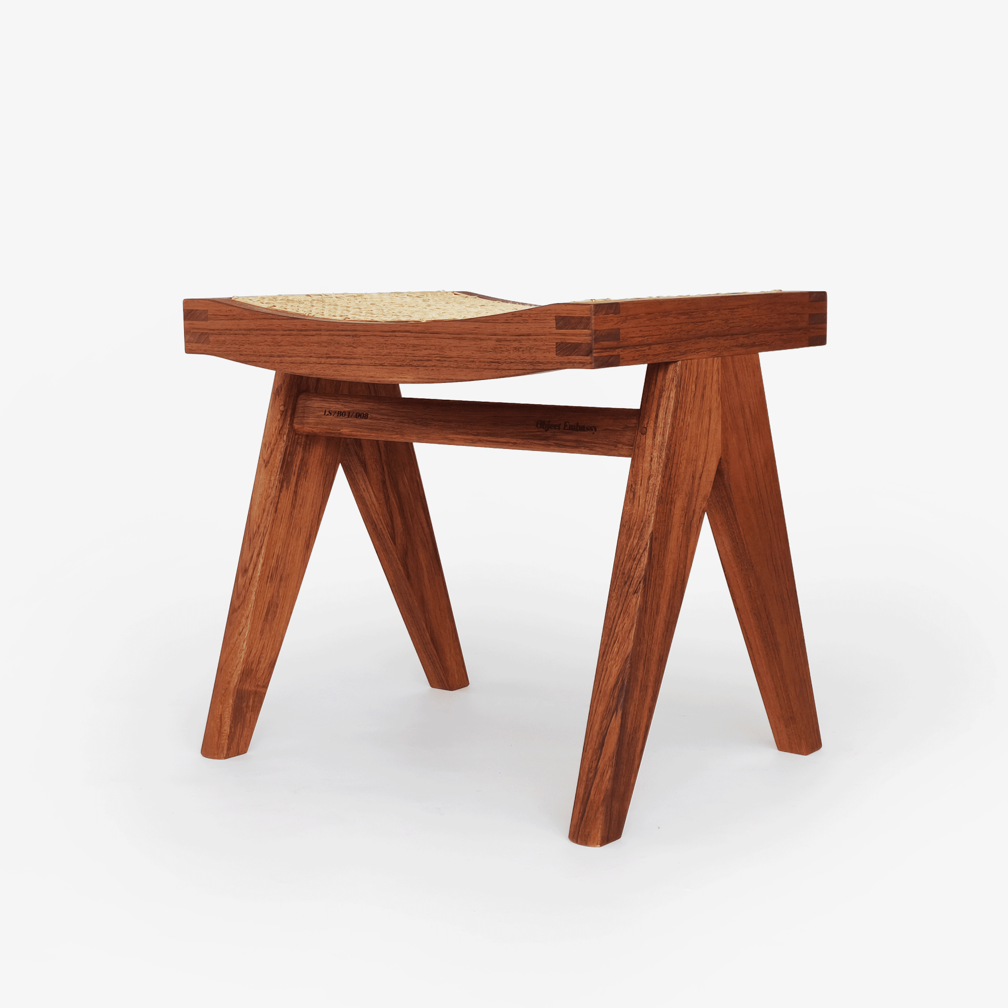 Cane Stool Low - Object Embassy - pierre jeanneret design - hand made - teak wood