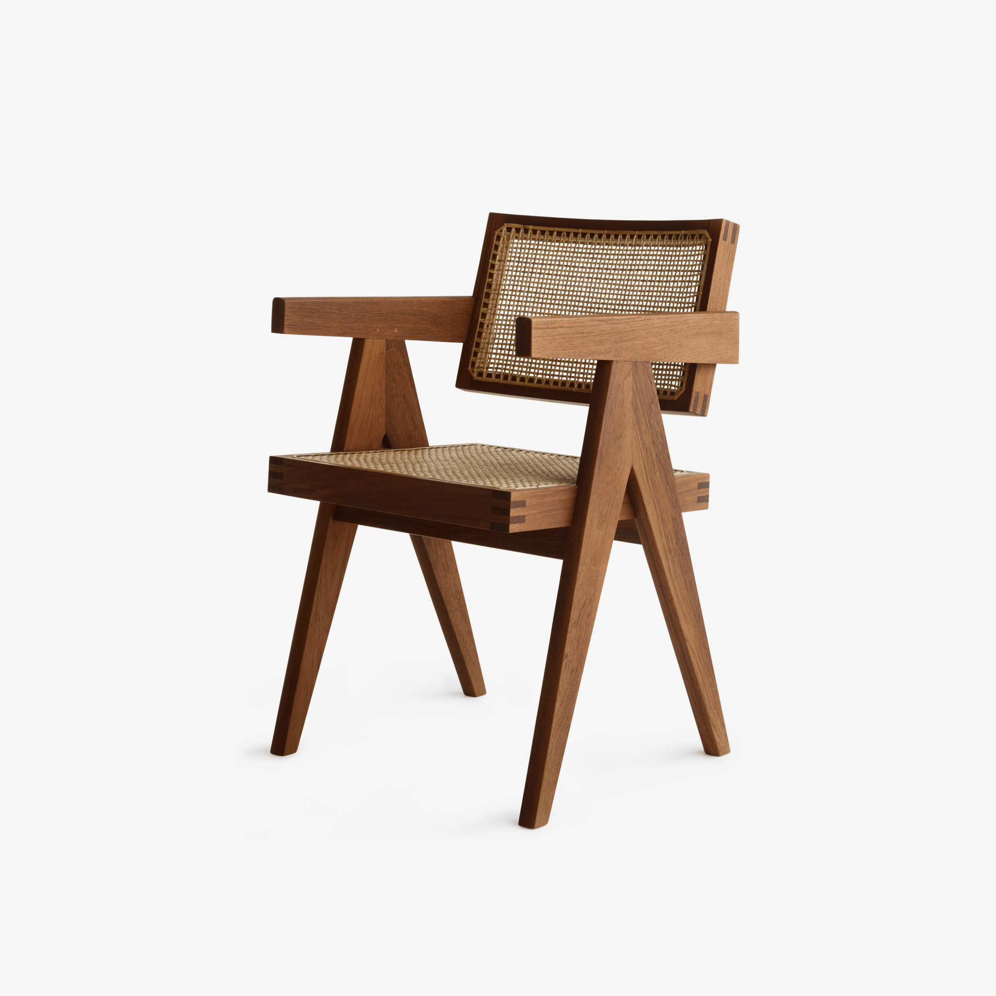 Office Chair - Dining Chair - V Chair - Object Embassy - Pierre Jeanneret Design - hand made - teak wood rattan - Chandigarh