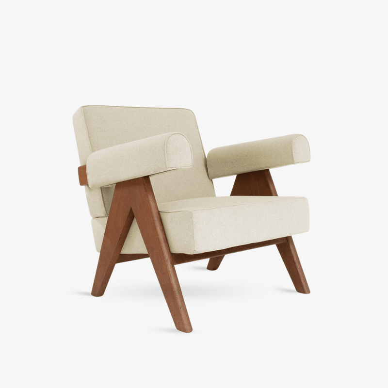 Upholstered Easy Armchair Natural Sand / Beige - Object Embassy - Pierre Jeanneret Design - handmade furniture - Lounge Chair