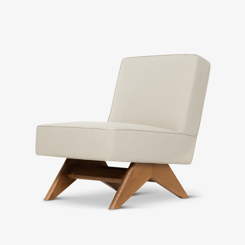 Upholstered Easy Sidechair - Natural Wood & Sand / Beige - Object Embassy - Pierre Jeanneret Design - handmade in EU - Lounge