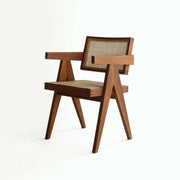 Piere-jeanneret-design-chair-rattan-teak-webbing-wood-front-side