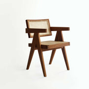 Piere-jeanneret-design-chair-rattan-teak-webbing-wood-left-side