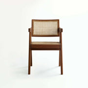 Piere-jeanneret-design-chair-rattan-teak-webbing-wood-front