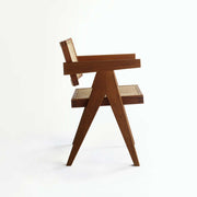 Piere-jeanneret-design-chair-rattan-teak-webbing-wood-left-side-full