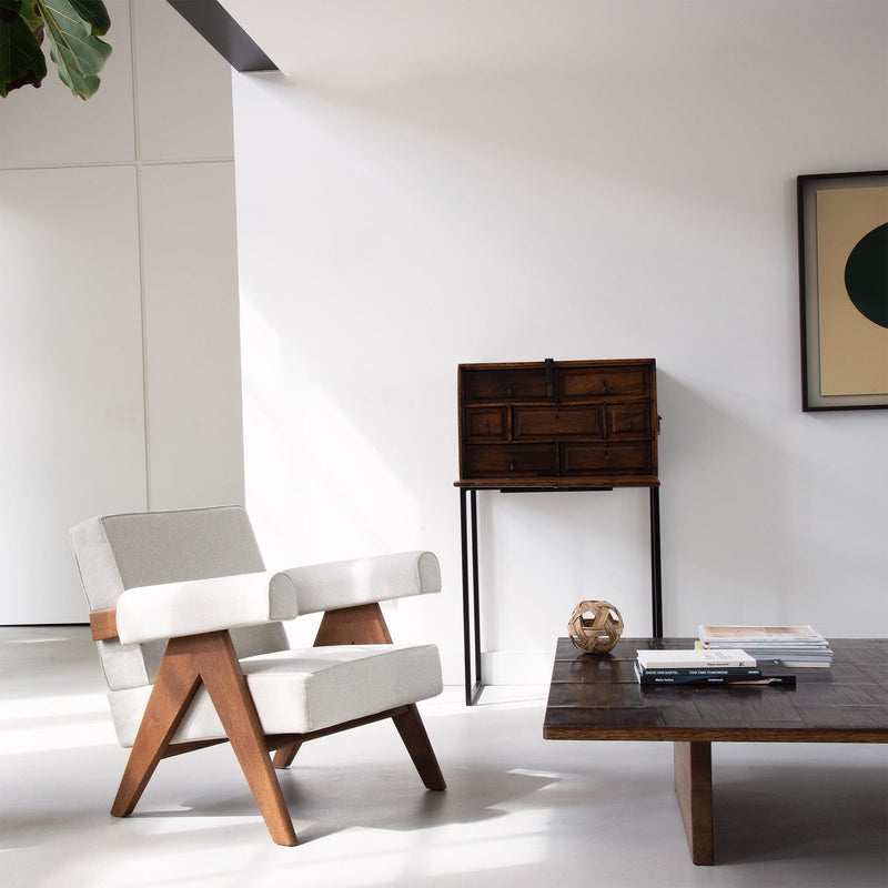 Upholstered Easy Armchair Natural Sand / Beige - Object Embassy - Pierre Jeanneret Design - handmade furniture - Lounge Chair