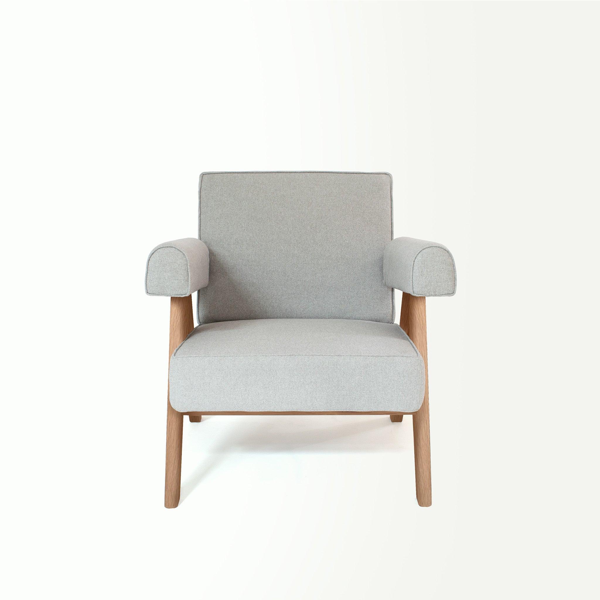 Upholstered Easy Armchair Light Stone Grey - Object Embassy - Pierre Jeanneret Design - handmade furniture - Lounge Chair