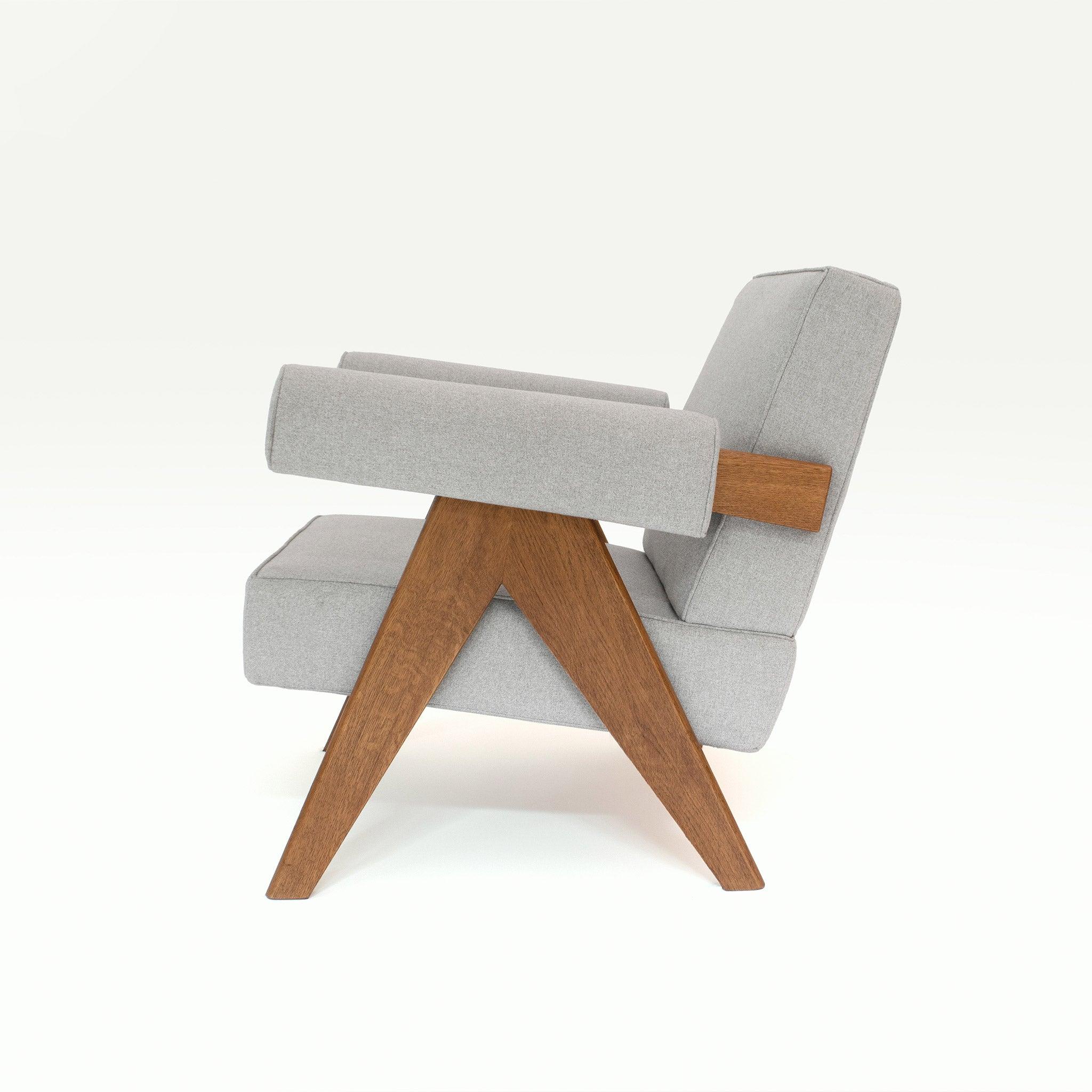 Upholstered Easy Armchair Natural Stone Grey - Object Embassy - Pierre Jeanneret Design - handmade furniture - Lounge Chair